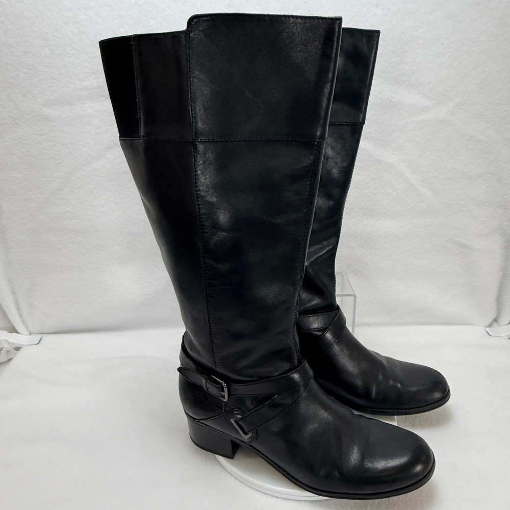 Bandolino Collyer Tall Boots Women 9M Black Leather Riding Moto Goth Chic
